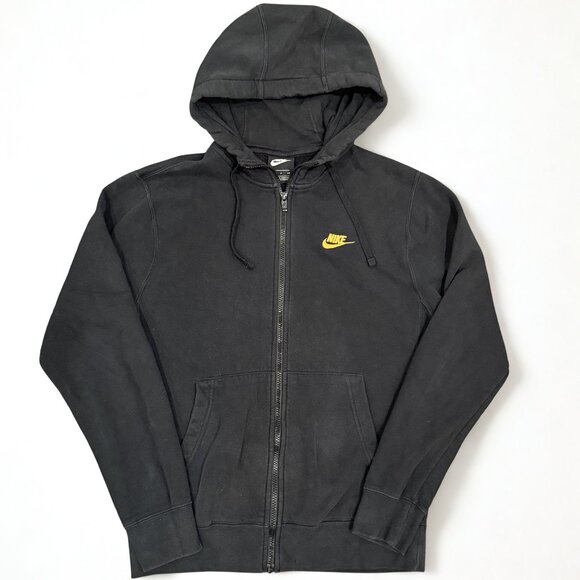 Nike Tops - Nike Women’s Full Zip Hoodie Black Gold Embroidered Swoosh Size S